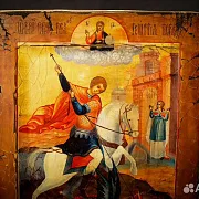 Подарочная икона "Георгий Победоносец поражает змия" — фотография 6