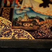 Икона на дереве "Спас с Архангелами" Ручная работа — оригинальный подарок — фотография 5