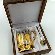 Латунный подстаканник «Узор» №3 со стаканом — необычный подарок — фотография 3